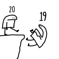 a drawing of a person sitting at the edge of a cliff with numbers on it