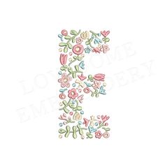 the letter e is made up of flowers and leaves