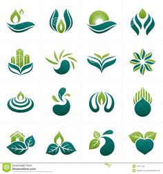 green eco icons set on white background stock photo - image 399784