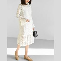 2017 spring white lace dress causal pleated hem maxi dresses long sleeveThis unique deisgn deserves the best quality texture. The fabric of this article is soft, comfortable and breathy.Flattering cut. Makes you look slimmer and matches easlily with jeans, leggings stylish pants or skirts. Measurement: One size fits all for this item. Please make sure your size doesn't exceed this size: M/US8-10/EUR38-40Outer layer length 103cm / 40.17"bust 92cm / 35.88"Shoulder 40cm / 15.6"Cuff 23cm / 8.97"Slee Maxi Dresses Long Sleeve, White Lace Dress, Stylish Pants, Dresses Long Sleeve, Lace White Dress, Spring 2017, Long Sleeve Maxi Dress, Long Maxi Dress, White Long Sleeve