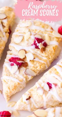 raspberry almond scones on a white plate