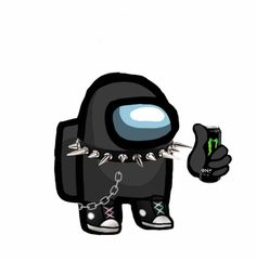 a cartoon character holding a cell phone with chains on it's neck and giving the thumbs up