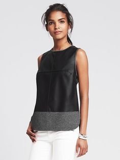 Faux-Leather Ponte Tank Leather Dress Outfit, Leather Tank Top, Modern Outfits, 2016 Fashion, High Neckline, New Outfits, Banana Republic, What To Wear, Sleeveless Top