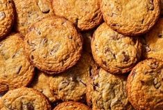 a close up view of chocolate chip cookies