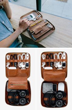 Tech Dopp Kit, Leather Gifts For Men, Diy Gifts For Men, Leather Organizer, Wine Gift Baskets, Travel Tech, Ultimate Gift Guide, Leather Card Wallet, Leather Ideas