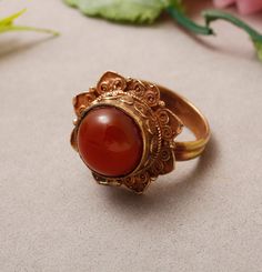 "Elegant Red Onyx Ring, Handmade Ring, Statement Ring, Gemstone Ring, Brass Ring, Women Ring, Dainty Ring, Valentine gift, Gift For Her ♥ SIZE:- All Size Are Available, choose from variation. ♥ METAL:- Brass ♥ STONE:- Red Onyx ♥ BENEFITS OF RED ONYX... Onyx gives strength. It promotes vigor, steadfastness and stamina. Imparts self-confidence, helping you to be at ease in your surroundings. Onyx banishes grief, enhances self-control and stimulates the power of wise decision-making. ♥ Please make Round Gemstone Enamel Ring Gift, Round Enamel Ring With Gemstone For Gift, Spiritual Filigree Ring Gift, Brass Rings Gift With Round Band, Antique Style Toe Ring As Gift, Antique Toe Ring As Gift, Antique Toe Rings For Gifts, Open Ruby Ring Gift, Gemstone Brass Rings For Gifts