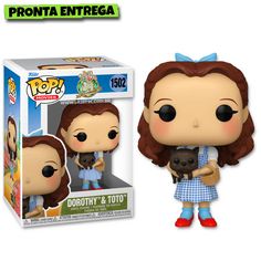 a pop vinyl figure is holding a dog