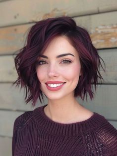 Coloured Short Hair Pixie Haircuts, Two Tone Bob Hairstyles, Short Hairstyle Women Choppy, Fun Colored Short Hair, Shaggy Bob Short Hair, Short Fall Haircuts For Women, Cherry Cola Pixie Hair, Deep Red Hair Color Short, Witchy Short Hair