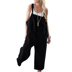 Women Loose Cotton Linen Jumpsuit Dungarees Playsuit Straps Overalls Trousers Ladies Sleeveless Baggy Pockets Long Pants Size: XL.  Color: Black.  Gender: female.  Age Group: adult. Womens Pant Suits, Casual Playsuit, Wedding Jumpsuits, Gender Neutral Clothing, Plain Jumpsuits, Asos Jumpsuit, Beetlejuice Costume, Baggy Overalls, Loose Linen Pants