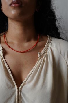 Throughout the world , sea washed coral remnants became amulets and talismans , often for protection. This is a stoke of power but with a strong sense of center and grounding Measurement : 16 inch + 2 inch extender Bohemian Orange Single Strand Beads, Artisan Single Strand Orange Beaded Necklace, Artisan Red Coral Beaded Necklaces, Orange Red Coral Beaded Necklaces Hand-strung, Artisan Hand-strung Red Coral Necklace, Spiritual Handmade Beaded Necklace For Everyday, Spiritual Red Coral Beads, Spiritual Orange Necklace Made Of Red Coral, Spiritual Orange Beaded Necklace