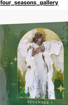 an advertisement for the four seasons gallery, featuring an angel with wings and stars on it