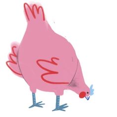 a drawing of a pink bird with blue feet