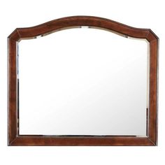 a mirror that is sitting on top of a wooden frame with an arched design in the middle