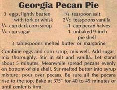 an old recipe is shown with ingredients for the pie in english and spanish, as well as instructions on how to make it