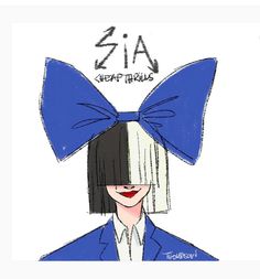 a drawing of a woman wearing a blue jacket with a big bow on her head