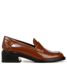 Legendary loafers. A classic, menswear-inspired silhouette meets feminine accents on these forever classic womens loafers. Leather/fabric or leather upper responsibly sourced through Leather Working Group-audited factories. Slip on style. Round toe. Stitch detailing. 1.75 inch block heel. | Franco Sarto Gabriella Heeled Loafer, Brown, 8M Womens Loafers, Classic Menswear, Menswear Inspired, Heeled Loafers, Franco Sarto, Leather Fabric, Loafers For Women, Leather Working, Block Heels