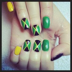 jamaica jamaican flag nails design shellac kodi gelpolish Nails Jamaica, Flag Nail Art, Season Nails, Pedicure Nail Designs