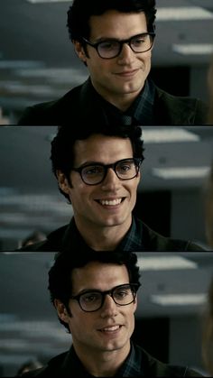 the man is smiling and wearing glasses in front of another man's face with different facial expressions