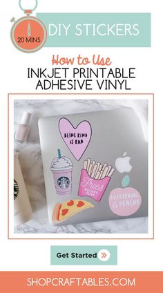 a laptop with the words how to use inkjet printable adhesive vinyl on it