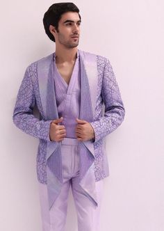 Lavender Jodhpuri Suits For Men, Carnival Outfit For Men, Lavender Kurta Men, Manish Malhotra Menswear, Lavender Tuxedo, Western Outfit Men, Specific Shirts, Boys Shirts Style, Traditional Indian Mens Clothing