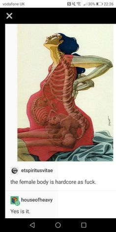 an image of a woman with a skeleton on her back and the caption reads, i'm not sure what it is