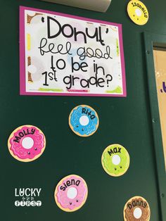 a bulletin board with different donuts on it