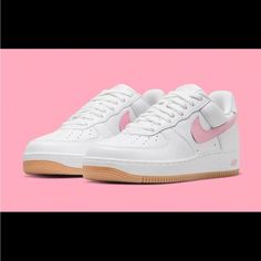 Nike Air Force 1 Low Retro Shoes Valentines Day White Pink Gum 9.5m New In Box Pink Custom Sneakers With Gum Sole For Streetwear, Pink Gum Sole Sneakers For Streetwear, Sporty Pink Nike Air Force 1 For Streetwear, Casual Pink Nike Air Force 1 With Gum Sole, Pink Nike Air Force 1 For Streetwear, Nike Custom Pink Sneakers With Gum Sole, Pink Custom Sneakers With Gum Sole For Sports, Custom Pink Sneakers With Gum Sole For Sports, Sporty Pink Custom Sneakers With Gum Sole