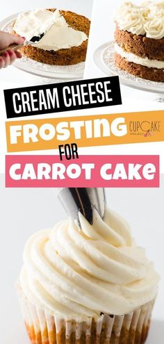 an image of frosting for carrot cake with text overlay that reads cream cheese frosting for carrot cake