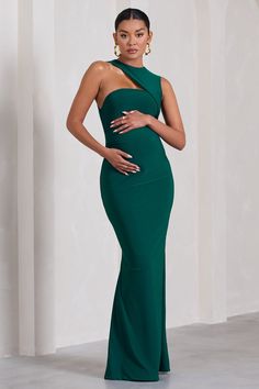 Angelic Bottle Green High-Neck Cut-Out Maternity Maxi Dress – Club L London - USA Midi Bridesmaid Dress, Maxi Design, Concert Dresses, Red Dress Long, Club L London, Cocktail Dress Formal, Maternity Maxi Dress, Sleek Bun, Fishtail Skirt