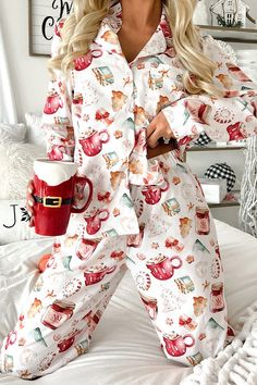 Get into the festive spirit with our Christmas Pattern Long Sleeve Shirt and Pants Pajama Set, the perfect sleepwear for cozy nights and holiday cheer. This set is designed to bring comfort and a touch of seasonal magic to your bedtime routine.... Casual Christmas Sleepwear For Home, Casual Christmas Sleepwear, Winter Holiday Cotton Sleepwear, Casual Holiday Sets For Pajama Party, Casual Christmas Sleepwear For Pajama Party, Casual Christmas Sleep Sets, Casual Christmas Loungewear Set, Casual Christmas Sleepwear Sets, Cozy Long Sleeve Christmas Sleepwear