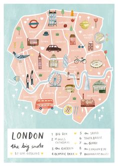 an illustrated map of london with all the major attractions and places to go on it