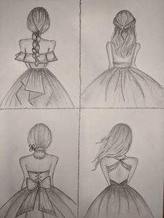 How To Draw A Dress From The Back, Dress Outfits Drawing Easy, Back View Dress Drawing, Back Of Dress Drawing, How To Draw A Person From The Back, People Colouring Pages, Pencil Drawings Dresses Sketch, Easy Fashion Sketches For Beginners, Dress Design Sketches For Beginners