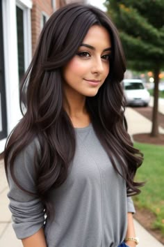 32 Stunning Old Money Brunette Hair Ideas That Exude Elegance And Class - Glamour Corner Long Hair On Short Women, Dark Chocolate Brown Hair Color Rich Brunette, Dark Brown Long Hair With Layers, Dark Long Hair Ideas, Haircuts For Men Round Face, Chocolate Long Hair, Old Money Brown Hair, Men Round Face, Boys Ponytail