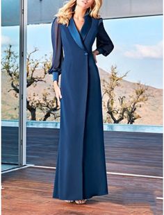 Sheath / Column Mother of the Bride Dress Wedding Guest Elegant Party Simple V Neck Ankle Length Chiffon Long Sleeve with Solid Color Dress Wedding Guest, Evening Dresses Cocktail, Mother Of The Bride Dress, Chiffon Long Sleeve, Elegant Party, Looks Chic, Wedding Bridesmaid Dresses, Party Dresses For Women, Dress Wedding