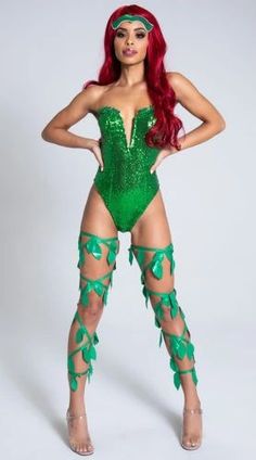 halloween costumes for college girls based on hair color Wig Leg, Cute Halloween Costume Ideas, Halloween Costumes For Brunettes, Poison Ivy Costume, Ivy Costume, Poison Ivy Costumes, Sequin Bodysuit, Adult Halloween Costumes