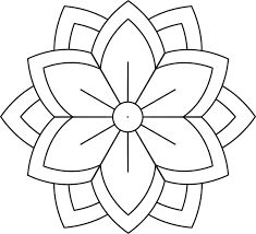 a black and white image of a flower with leaves in the middle, on a white background