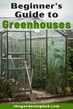 the beginner's guide to greenhouses with text overlay that reads, beginner's guide to greenhouses