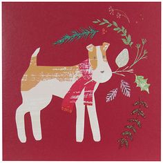 a red card with a deer and holly on it