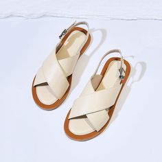 Babakud Simple Handmade Leather Casual Adjustable Buckle Sandals 2019 Jun New 35 Beige Champagne Necklace, Casual Work Outfits Women, Pretty Sandals, Simple Sandals, Shoes World, Handmade Sandals, Low Heel Sandals, Luxury Necklace, Holiday Style