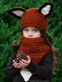 Transform your little one into an adorable woodland Fox with this Fox hat and cowl crochet pattern!  Imaginative and fun, a warm and one of a kind Cowl Crochet, Knitted Hats Kids, Fox Hat, Woodland Fox, Bonnet Crochet, Funny Hats, Hat And Scarf, Crochet Cowl, Knitted Hat