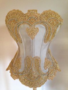 New Gold Dream Corset | Etsy Client Consultation, Diy Corset, Modern Corset, Biscuit Color, Gold Applique, Modesty Panel, Fairytale Fashion, Unique Bride, Satin Color