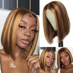 Blonde Highlights Bob, Lace Frontal Bob, Kort Bob, Ombre Bob, Color Rubio, Blonde Bob Wig, Bob Lace Front Wigs