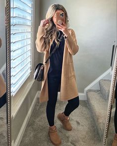 Boho Outfits Neutral, Short Brown Ugg Boots Outfit, Chestnut Brown Uggs Outfit, Ultra Mini Uggs Outfit Work, Ugg Tie Boots Outfit, Uggs Lounge Outfit, Ugh Outfits 2023, Leggings Uggs Outfit Winter, Mid 30s Fall Outfits Women