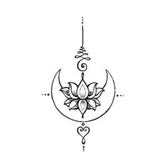 a lotus tattoo design on the back of a woman's arm, with a crescent and