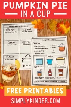 pumpkin pie in a cup worksheet with free printables for kids to use