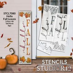 the stencils studio logo is displayed in front of fall leaves and pumpkins