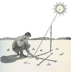 a man kneeling down in front of a pole with a sun on top of it