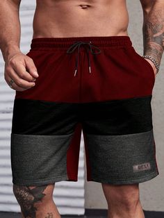 Men Plus Color Block Drawstring Waist Shorts Multicolor Casual   Fabric Colorblock,Letter Track Shorts Slight Stretch Summer Men Plus Size Clothing, size features are:Bust: ,Length: ,Sleeve Length: Latest African Men Fashion, Baseball Caps Fashion, Summer Cap, Drawstring Waist Shorts, Men Plus Size, African Men Fashion, Track Shorts, Shorts Casual, African Men