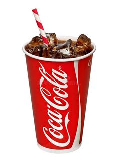 a red and white cup filled with ice cream and coke cola stock photos, pictures