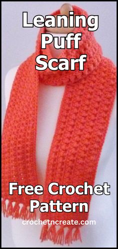 a crochet scarf with text that reads, learning puff scarf free crochet pattern